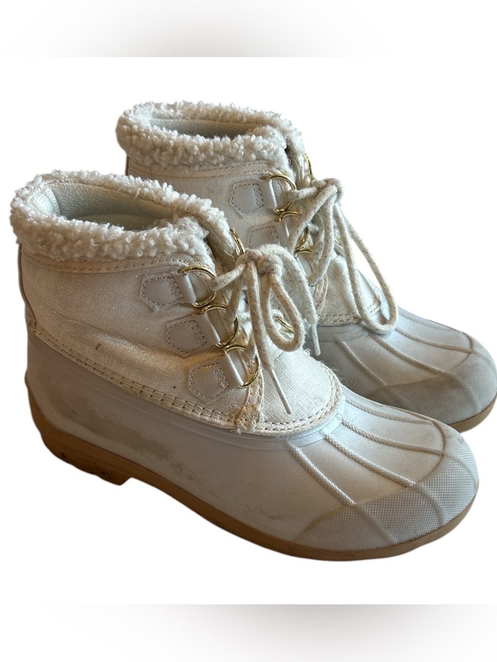 Sperry Duck Boots Girls 3 White Faux Fur Non-Marking Rain Boots